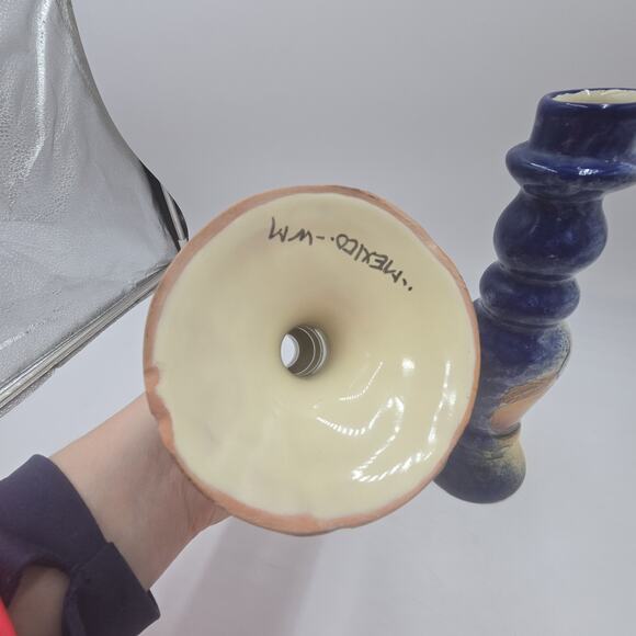 Vintage Mexican Talavera Handpainted Fruit Candlesticks Set of 2 Signed - Picture 4 of 8